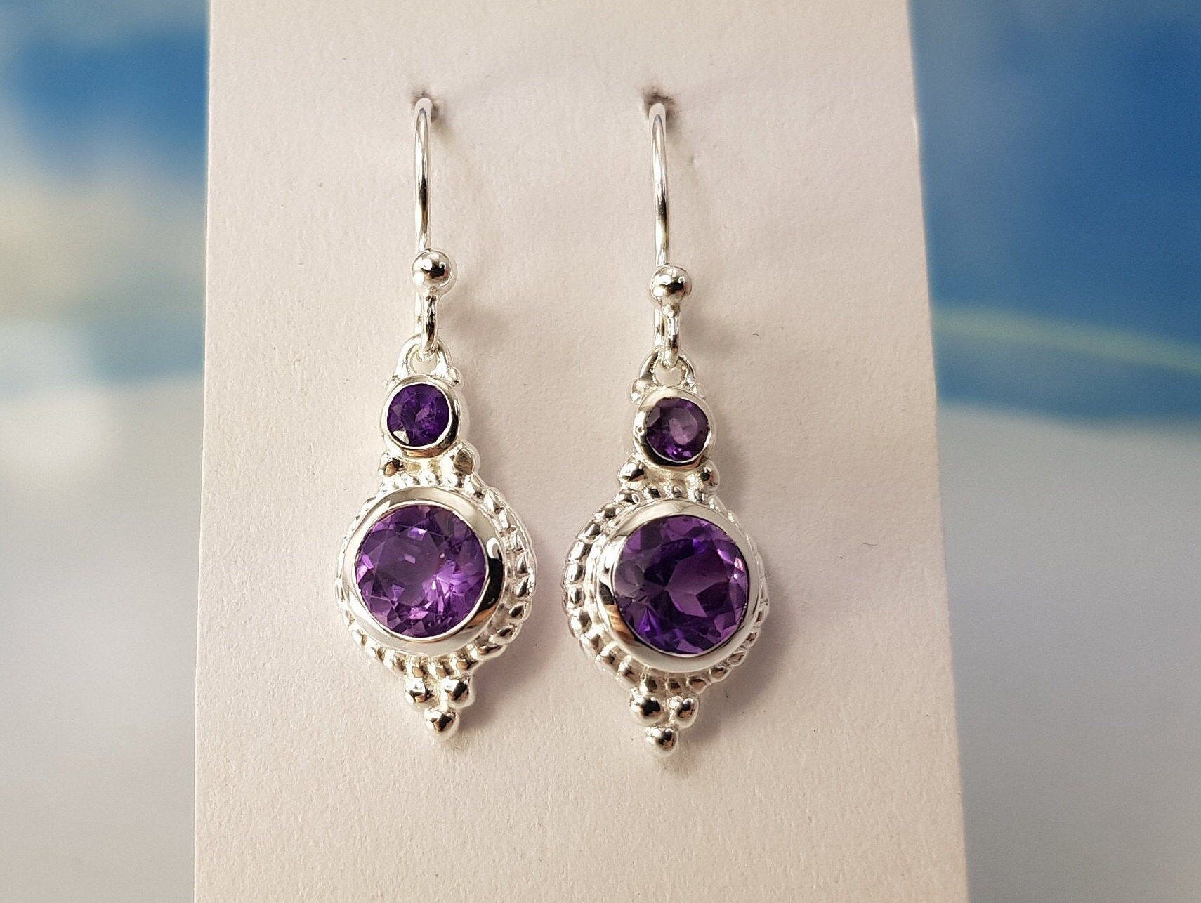 Amethyst Ohrringe Aus 925er Sterlingsilber – Dangle-Ohrringe Mit Zinke-Fassung Für Besondere Anlässe